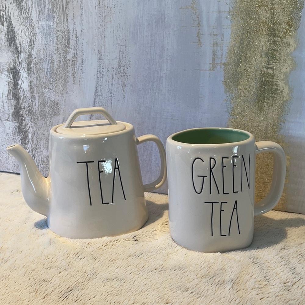 Rae Dunn combo Tea Pot + Green tea mug ⚪️🟢♥️
